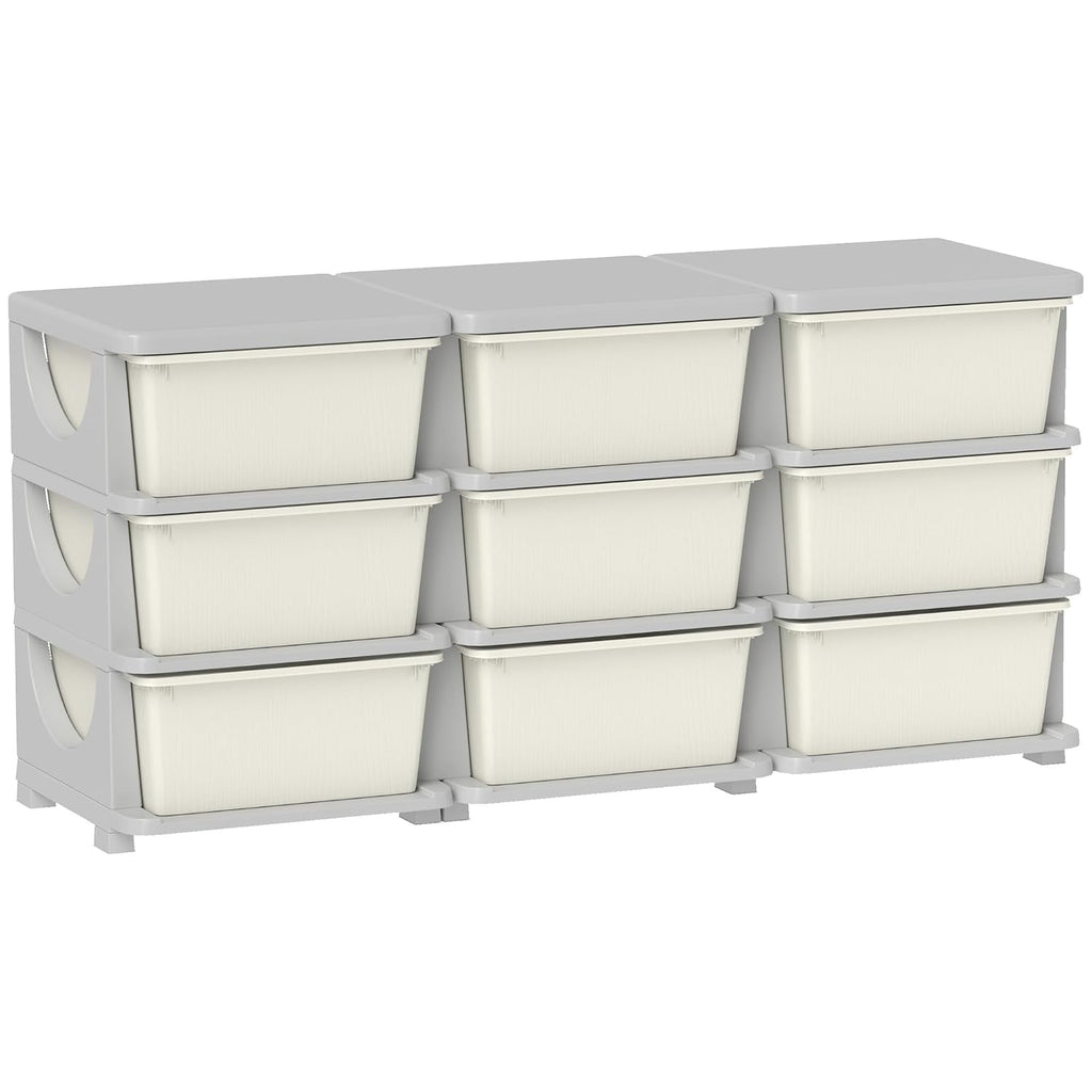 9 Drawers Kids Storage Unit 3 Tier Toy Organizers Cream White | Stackable Storage Chest, Bedroom, Nursery, Playroom