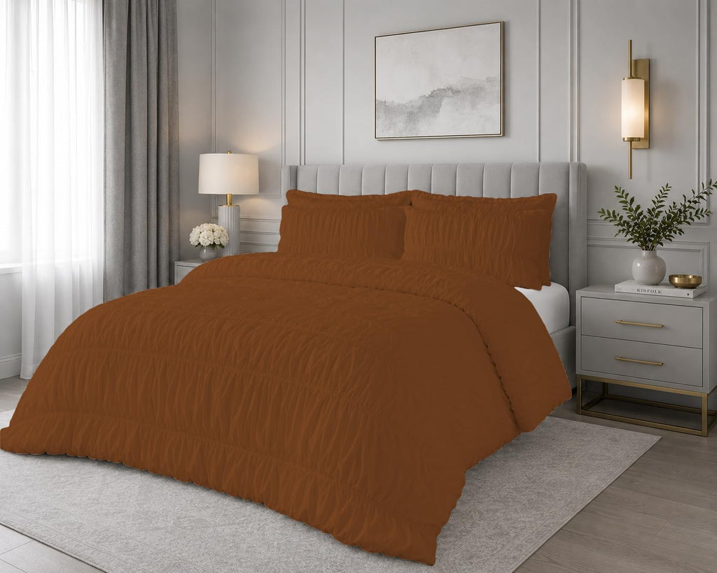 Ruched Pattern 3-Piece Duvet Cover Set by with 2 Pillow Shams, 100% Egyptian Cotton, 600 Thread Count, Zipper &