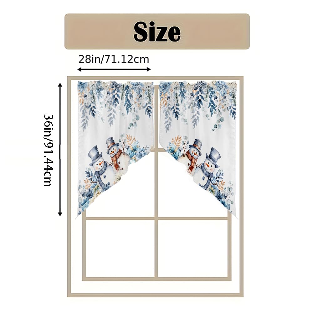 Merry Christmas Snowman Swag Curtain Window, 28"W x 36"L x 2Pc