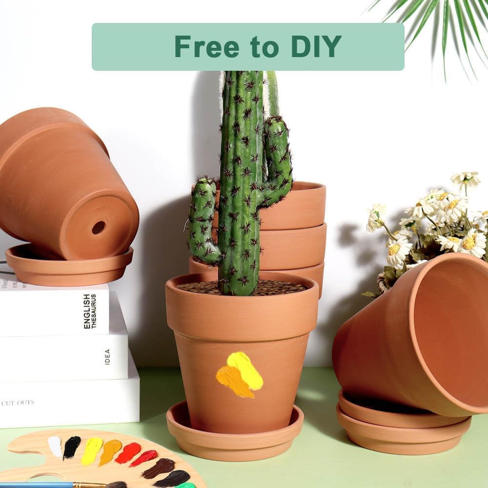 Terra Cotta Pots with Saucer - 6 Pack 5 Inch Clay Pot Ceramic Pottery Planter Cactus Flower Pots Succulent Pot