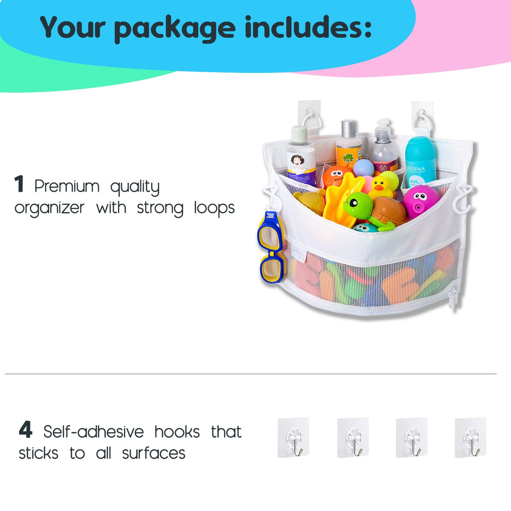Mesh Bath Toy Holder Organizer - The Perfect Corner Bathtub Toy Storage & Bathroom or Shower Caddy - This Multi-use