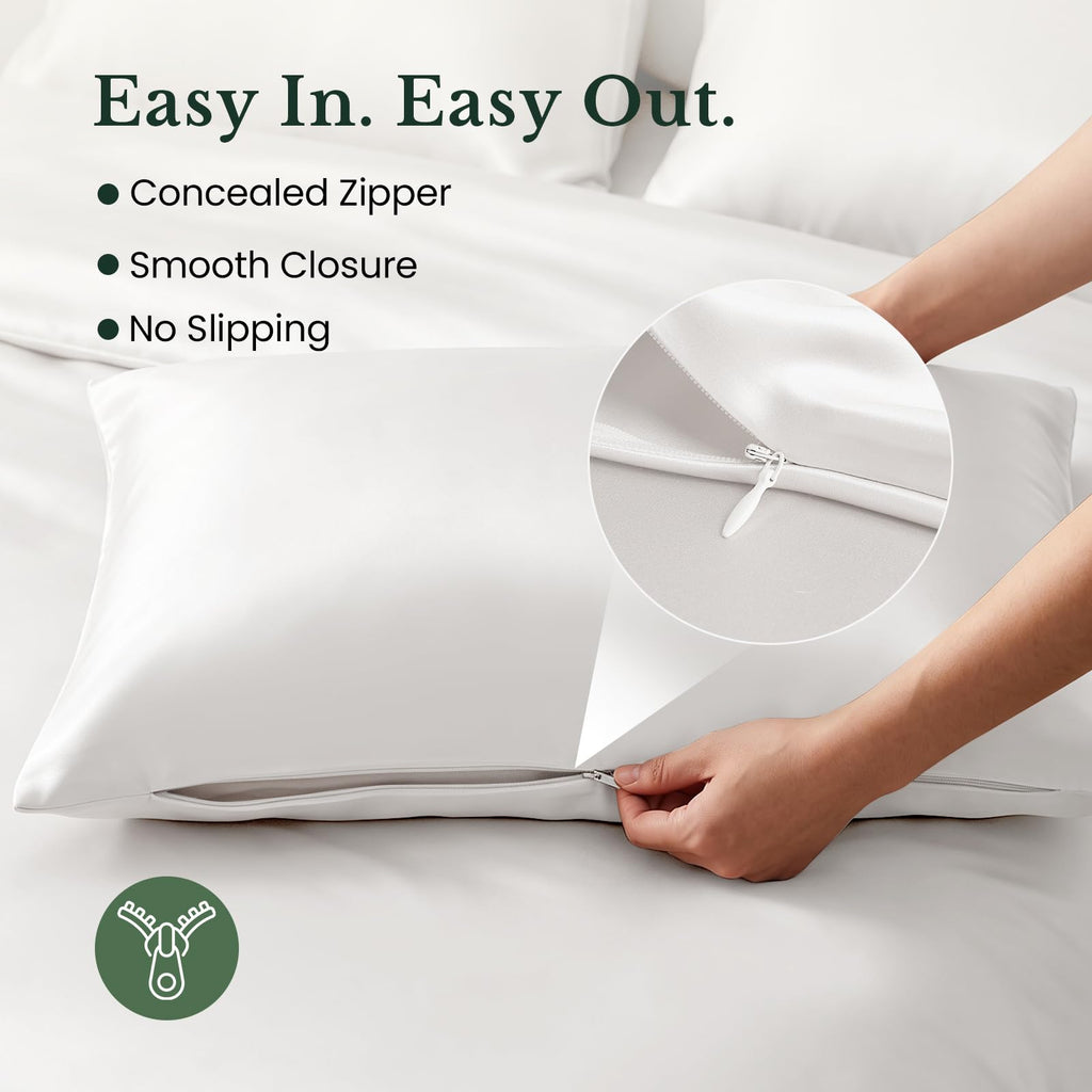 100% Mulberry Silk Pillowcase Set, 2 Pcs, Standard, Pearl White