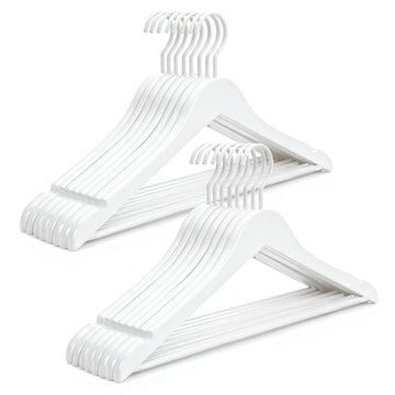 All White Wooden Hangers, Solid Wood Suit Hangers with Extra Thick Hook and Non Slip Pants Bar, Heavy Duty Coat