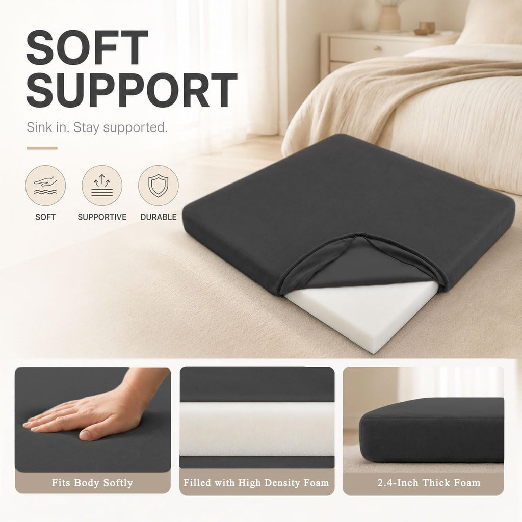 Velvet Zabuton Meditation Mat - Large Floor Pillow for Adults & Yoga Meditation Cushion - High Density Foam Floor