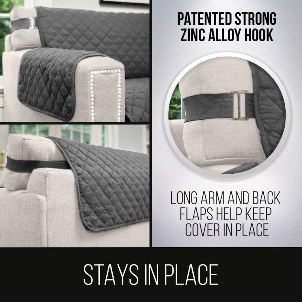 Couch Sectional Corner Slip Cover for Dogs with Strap Charcoal