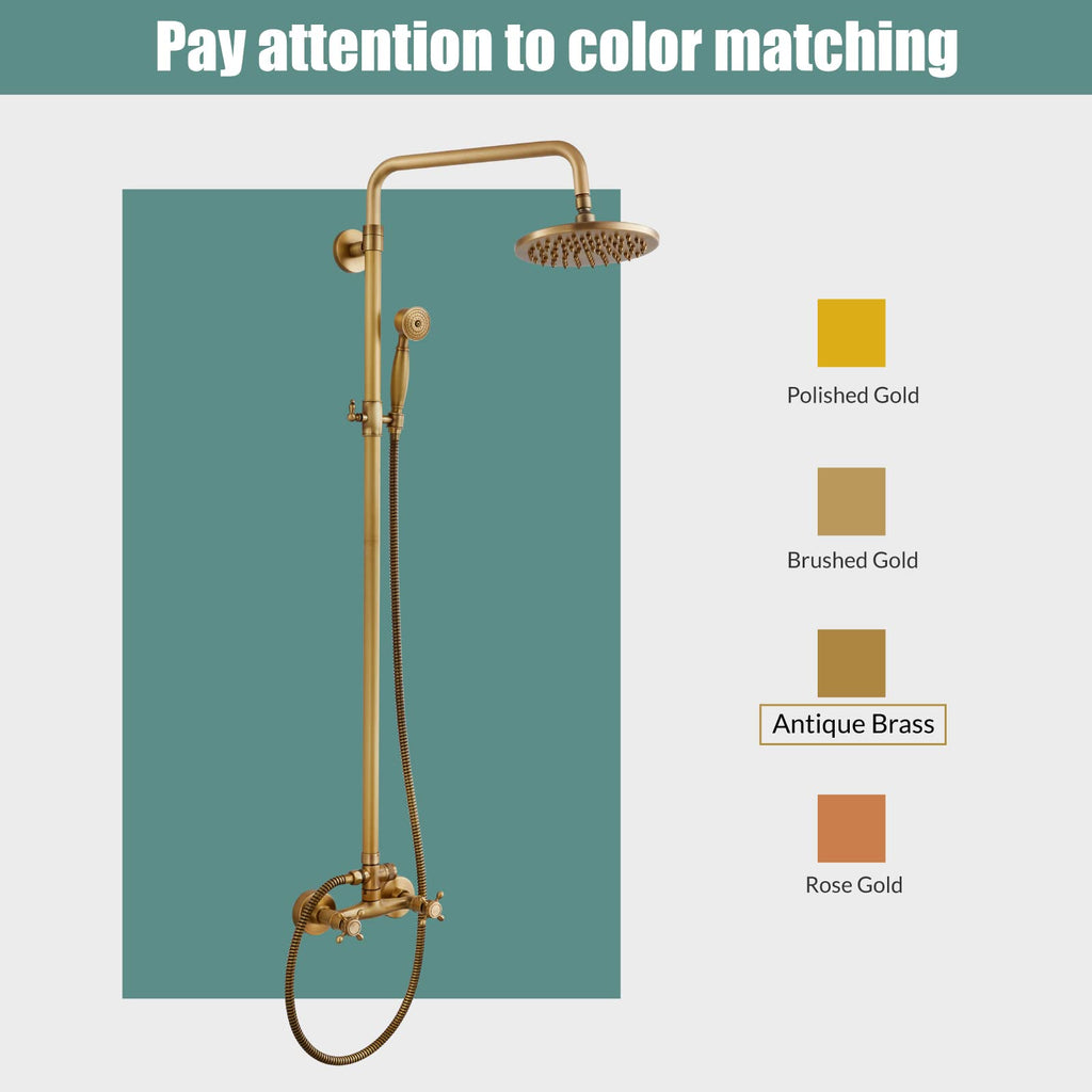 Dual Shower System, 8 Inch Rain Head, Handheld, Antique Brass
