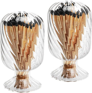 2 Set Helix Shaped Match Holder, Glass Matches Cloche for 4 Inch, Upside Down Match Holder Jar, Not Include Matches
