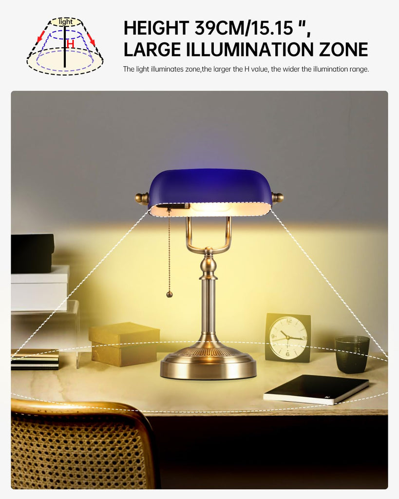 Blue Glass Bankers Desk Lamp, Plug in
