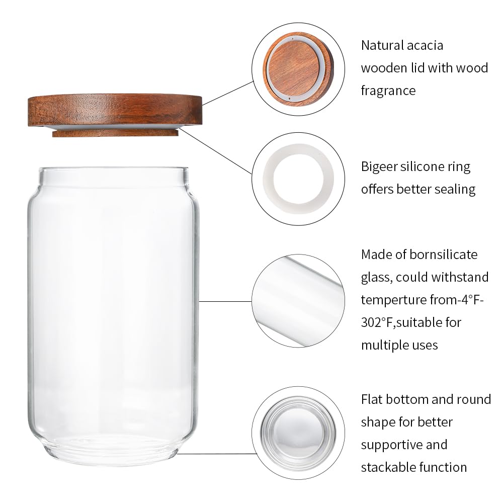 Glass Storage Jars with Wood Lids 25 Oz