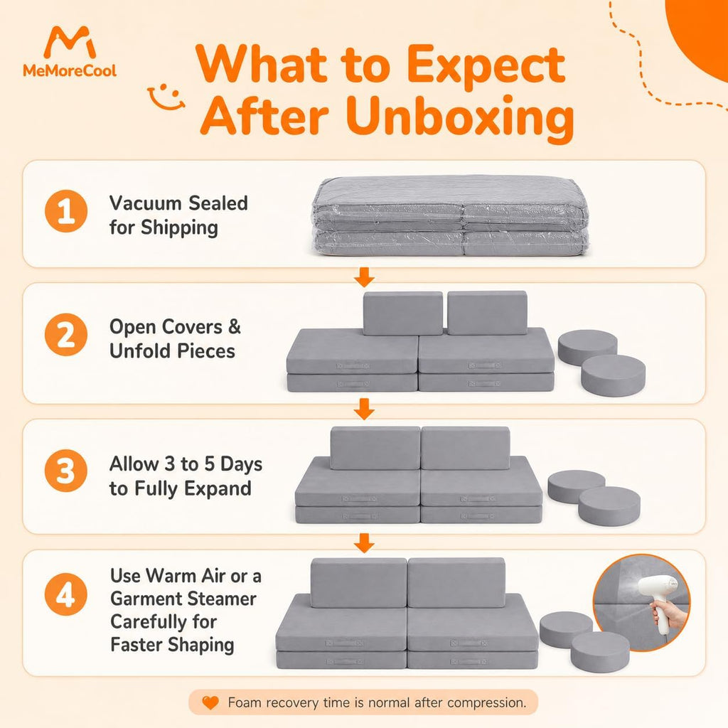 Kids Couch, Light Grey Modular Foam Play Couch, Ages 3+