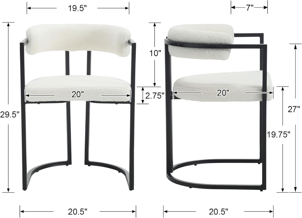 White Sherpa Dining Chairs Set of 4, Modern Boucle Barrel Dining Chairs with Comfy Back