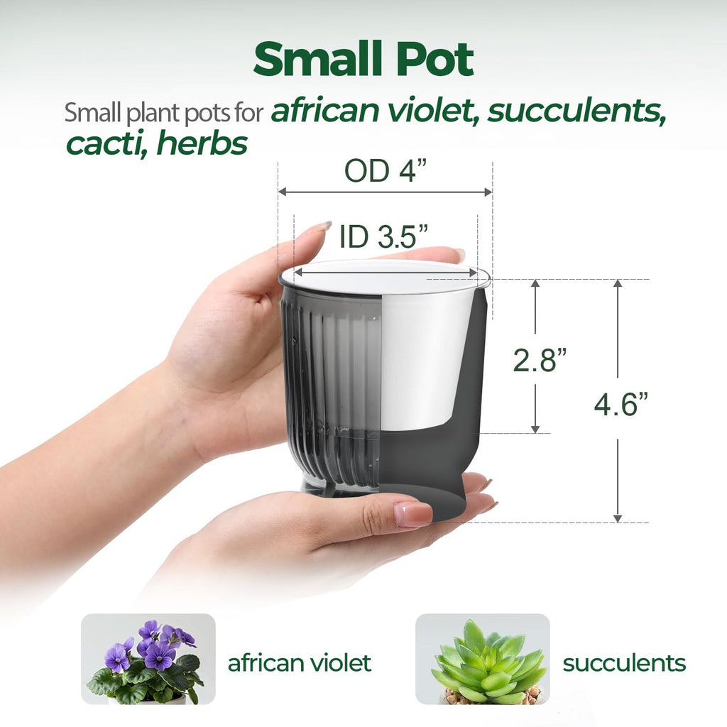 Self Watering Pots for Indoor Plants 4 Inch 4 Pack Planter Gray