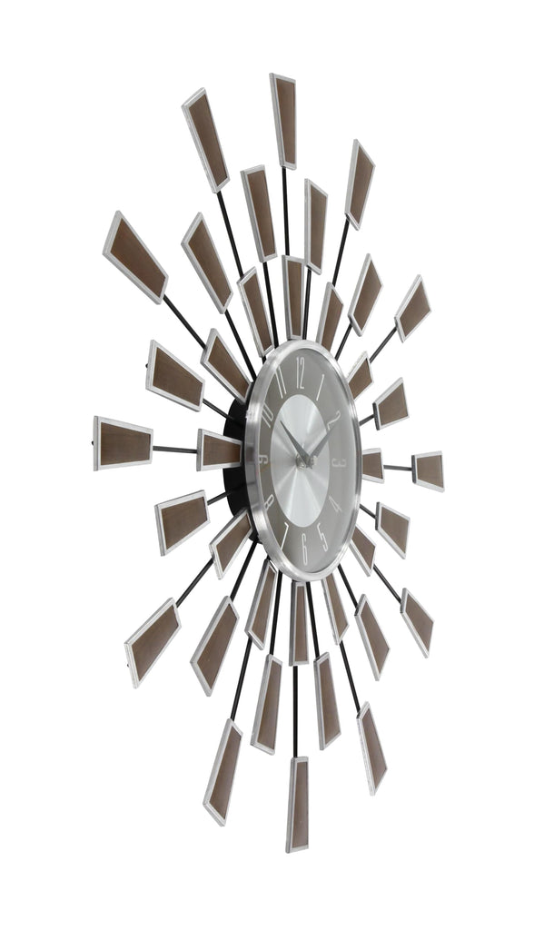Metal Starburst Wall Clock, Clock 22" x 3" x 22", Brown