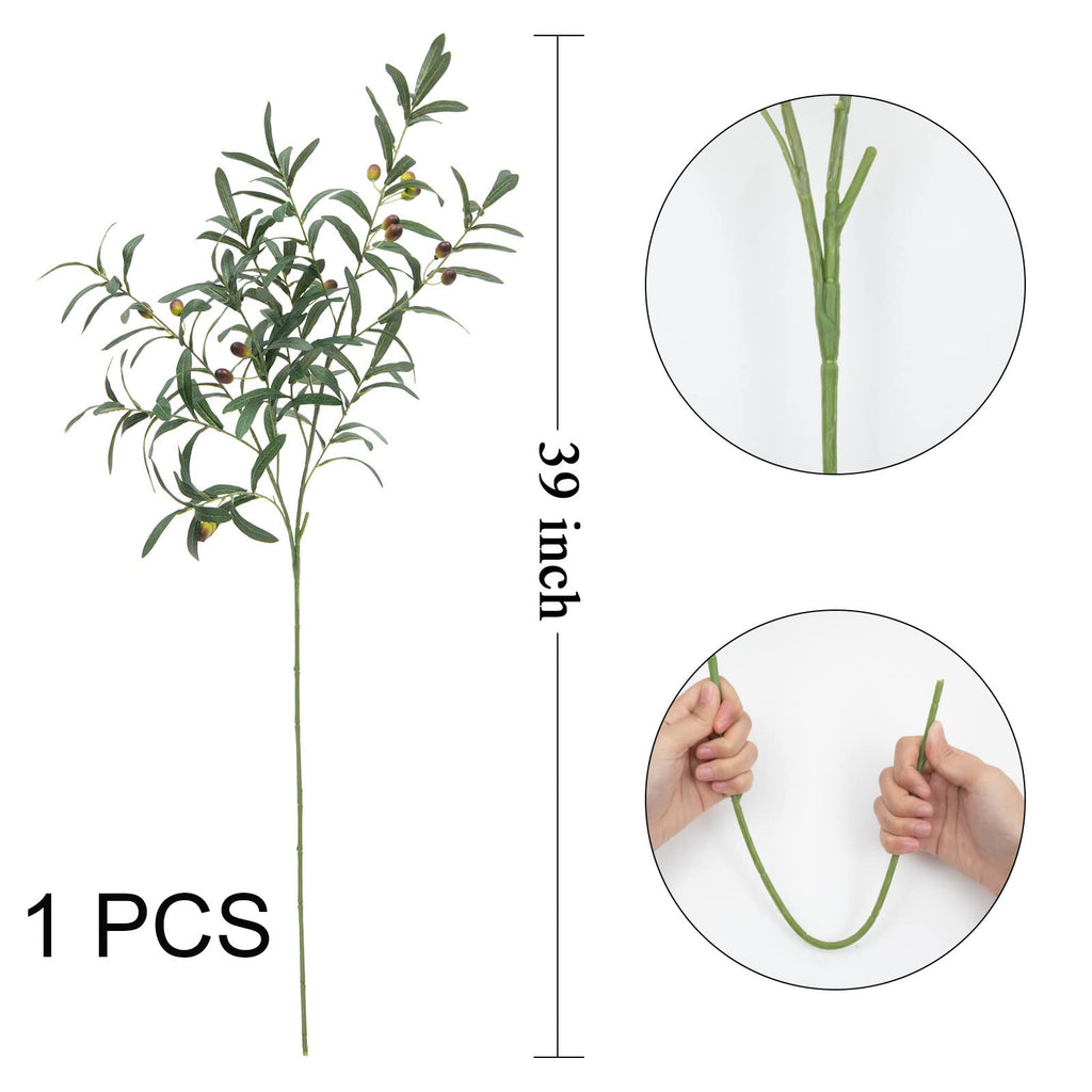 3 PCS 39" Fake Olive Tree Branches Olive Stems Large Tall Artificial Greenery Stems Bulk Faux Olive Branches for Vase