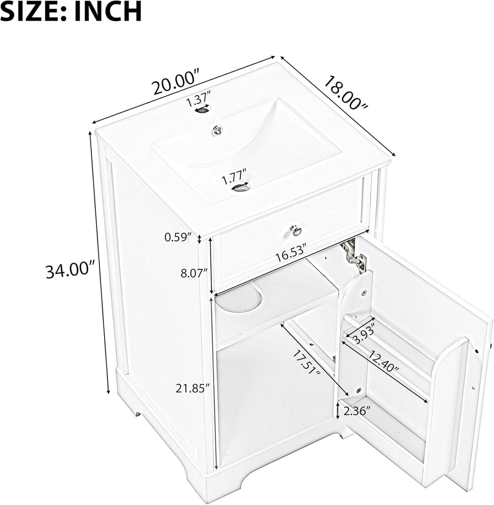 20 inch Bathroom Vanity with Sink Combo Set, Free Standing Vanity Cabinet with Soft Closing Door and Storage Rack