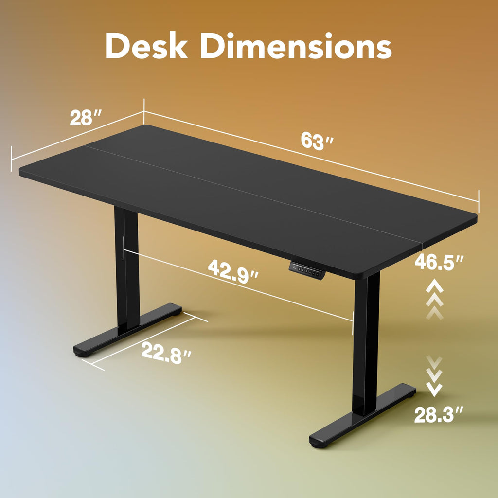 63x28 Inch Electric Standing Desk, Height Adjustable, Black