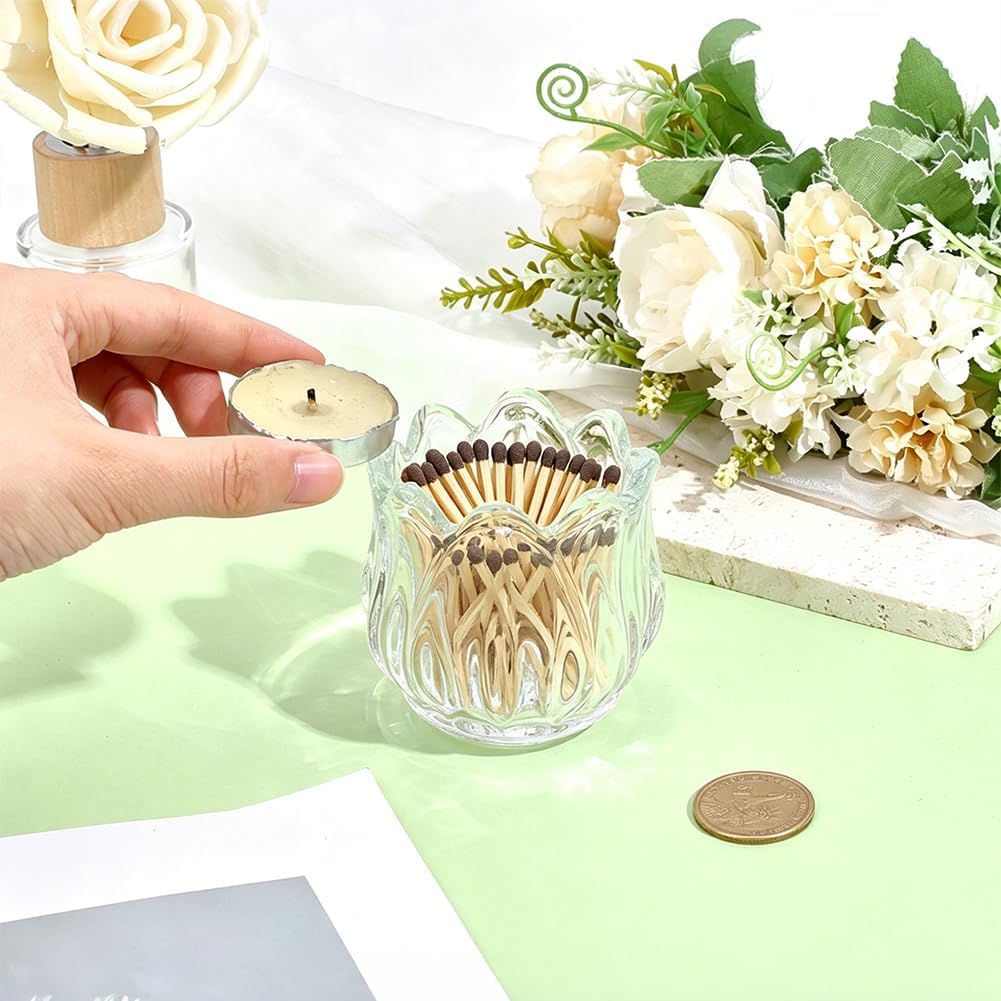 1PC Clear Glass Lily Flower Shape Match Holder Jar