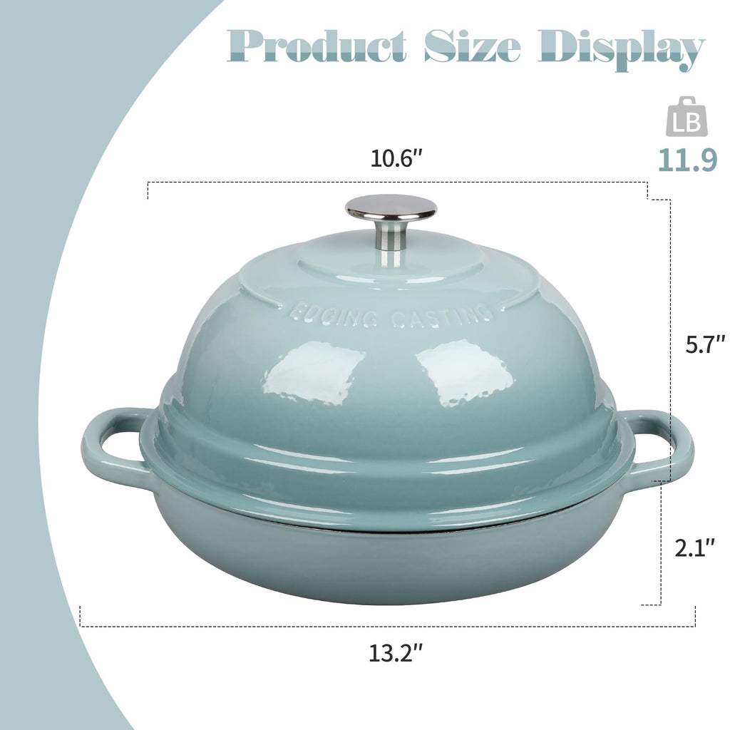 Enameled Cast Iron Dutch Oven Pot with Lid, Round Bread Oven made Sourdough Bread Baking, 6 Quart, Seasalt