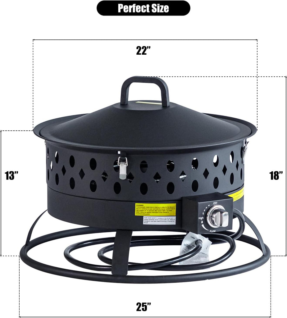 22 Inch Portable Propane Fire Pit,Gas Fire Pit for Outside with Lid & Handle