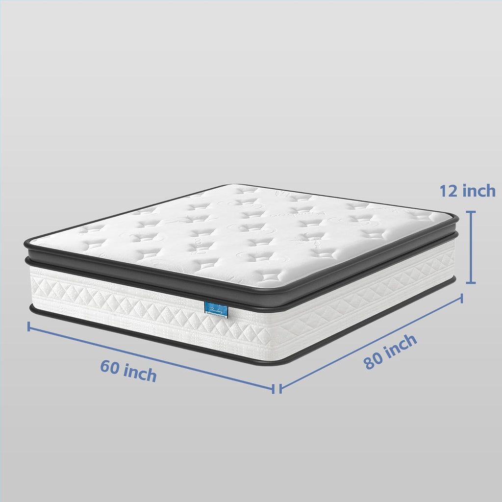Queen Mattress, 12 Inch Cooling Hybrid Queen Size Mattress in a Box, Medium Firm with Gel Memory Foam & Pocket Coils