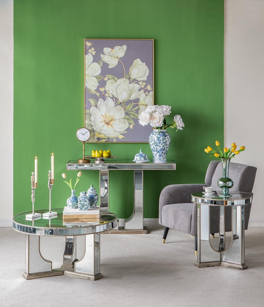 Decorative Porcelain Home Accents with Blue and Green Cherry Blossom Motif, Includes Traditional Ginger Jar - Set of 3