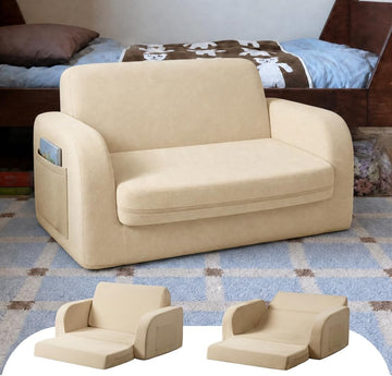 In-1 Extra Wide Convertible Kids Couch, Flip Open Kid Sofa, Machine-Washable Kid Couch for Girls, Kids Sofa for Fun
