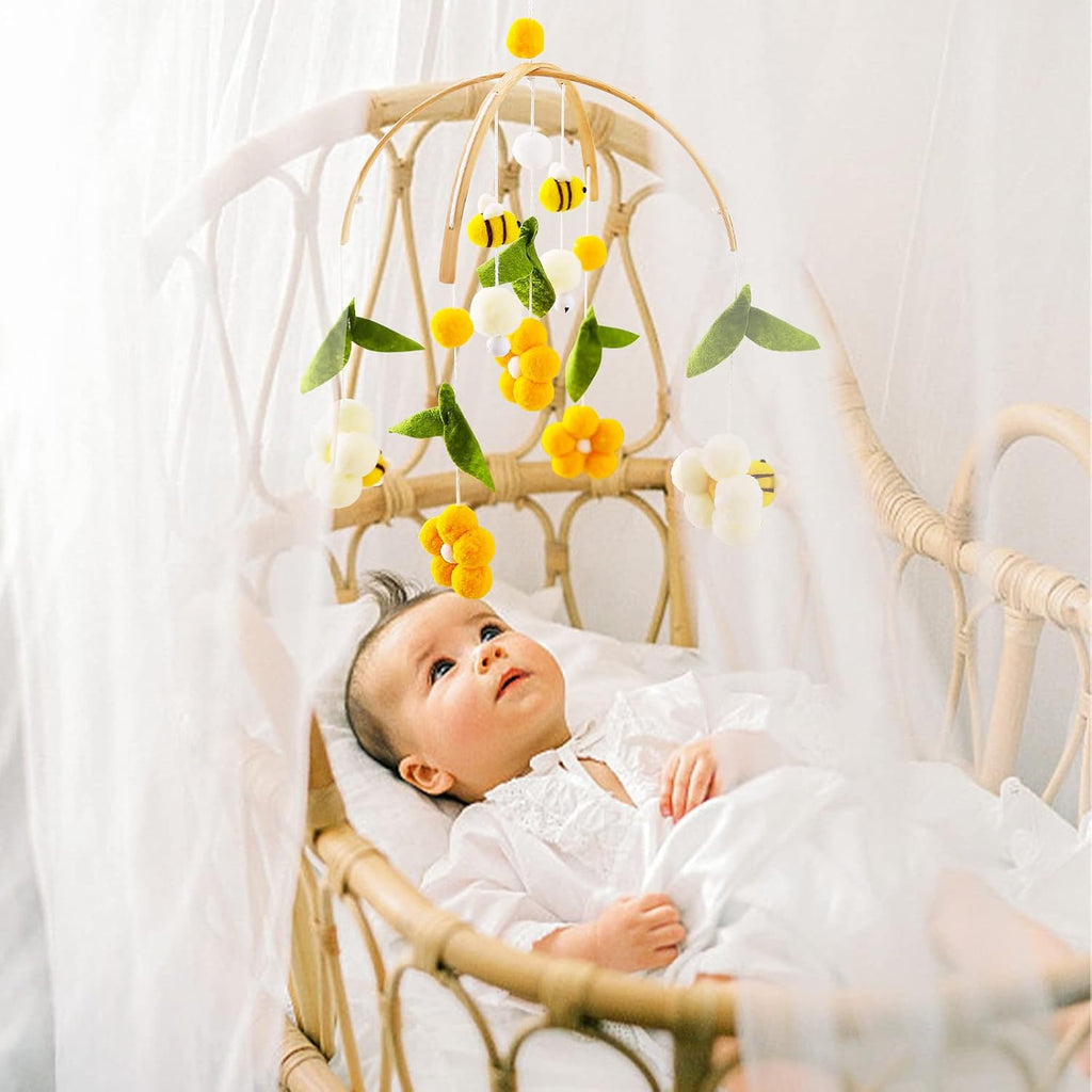 Baby Mobile for Crib Crib Nursery Mobile for Boys Girls Boho Bee Flower Nursery Decor Soothe Toy Baby Shower Set