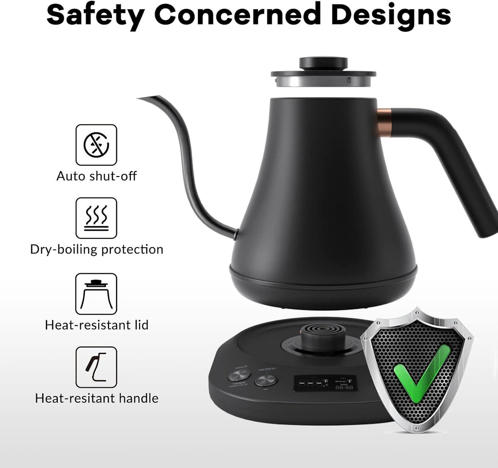 Electric Kettle Gooseneck Pour Over Kettle ±1°F Temperature Control Quick Heating Water Boiler for Coffee & Tea &