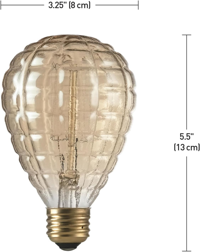 40W Designer Vintage Edison Bulb, Amber Glass, E26 Medium Base, 2700K Soft White, Dimmable Decorative Light Bulb