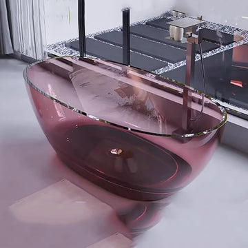 Luxury Transparent Resin Adult Bathtub, Modern Deep Soaking Spa Bathtub with Spring-Loaded Drain, Flat Bottom Design