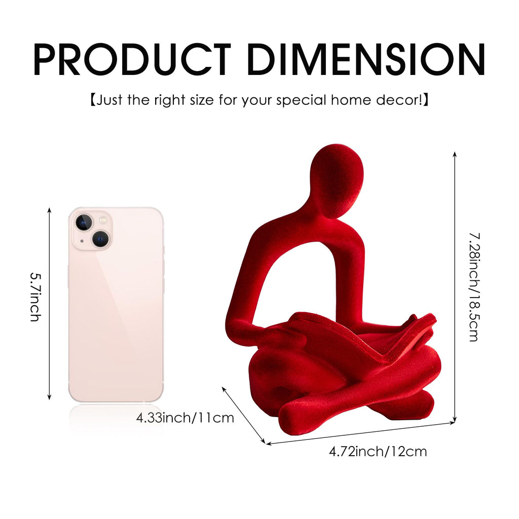Red Reading Statue Decor, Modern Abstract Thinker Sculptures Decorations, Flocked Figurine Office TV Stand Shelf