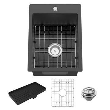 15x20In Black Stainless Steel Kitchen And Bar Sink, Drop-in, Single Bowl