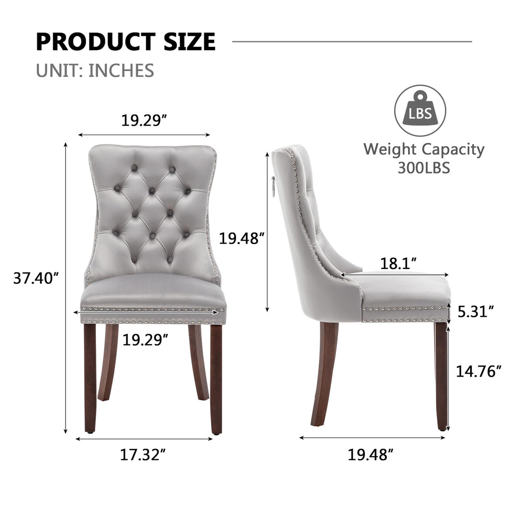 Velvet Dining Chairs Set of 4, Upholstered Dining Chairs with Ring Pull Trim and Button Back, Modern Seating (Light