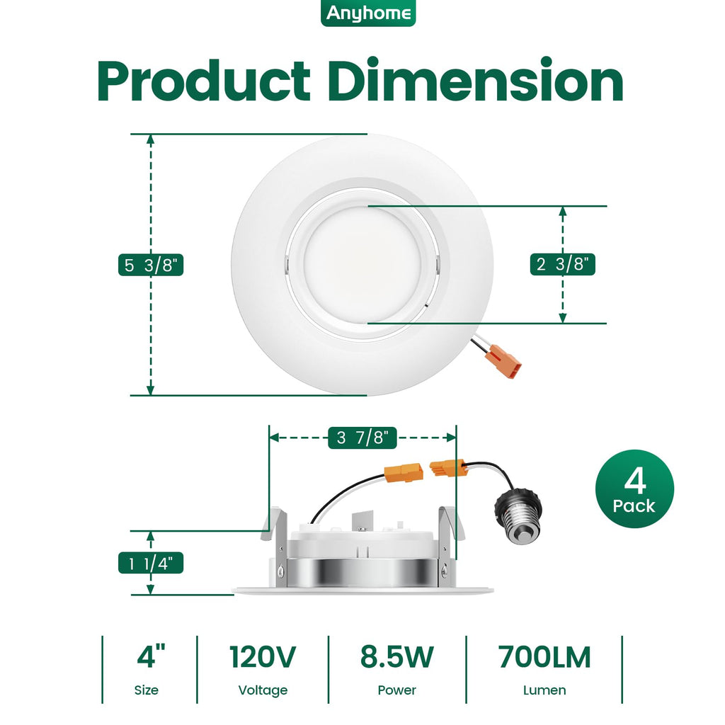 4 Inch Gimbal Led Recessed Lighting Retrofit 4 Pack
