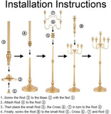 Gold Wedding Candelabra Tall - 50" Antique Floor Candelabra, Metal 5 Arm Candelabra, Spiral Candelabra Candle Holder