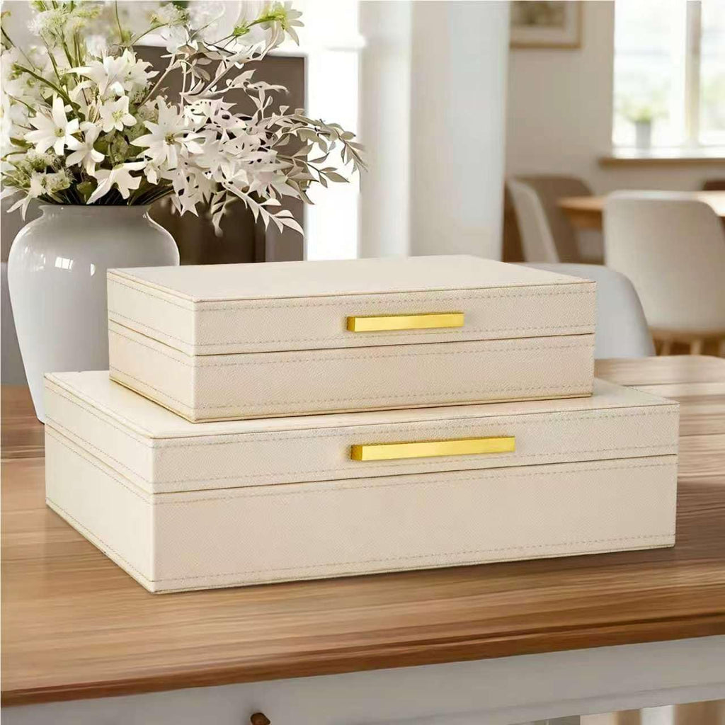 Decorative Storage Boxes with Lids PU Leather Memory Box for Keepsakes, Beautiful Large Decorative Box - Set of 2
