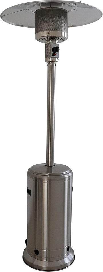 Industrial 46,000 BTU Standing Patio Heater, Steel Gray Aluminum Outdoor Heater with Wheels, Safety Shut-Off &