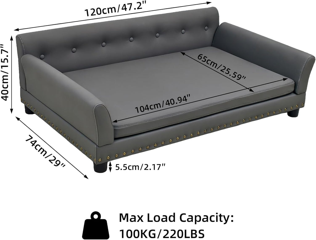 XL Leather Dog Sofa: Scratch Resistant Pet Couch up to 132lbs Gray