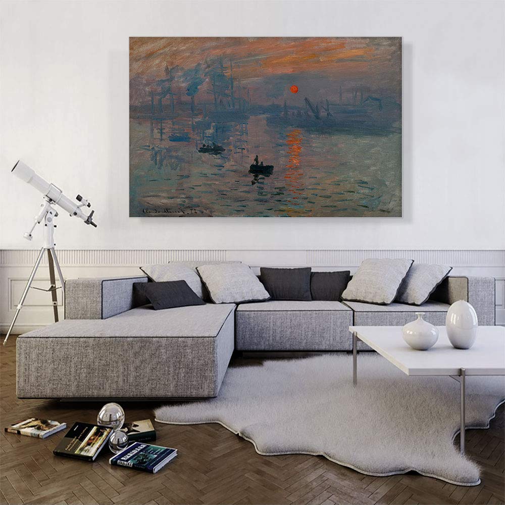 Impression Sunrise Canvas Art Print Stretched Framed Painting Picture Poster Giclee Wall Decor by Claude Monet - 60"