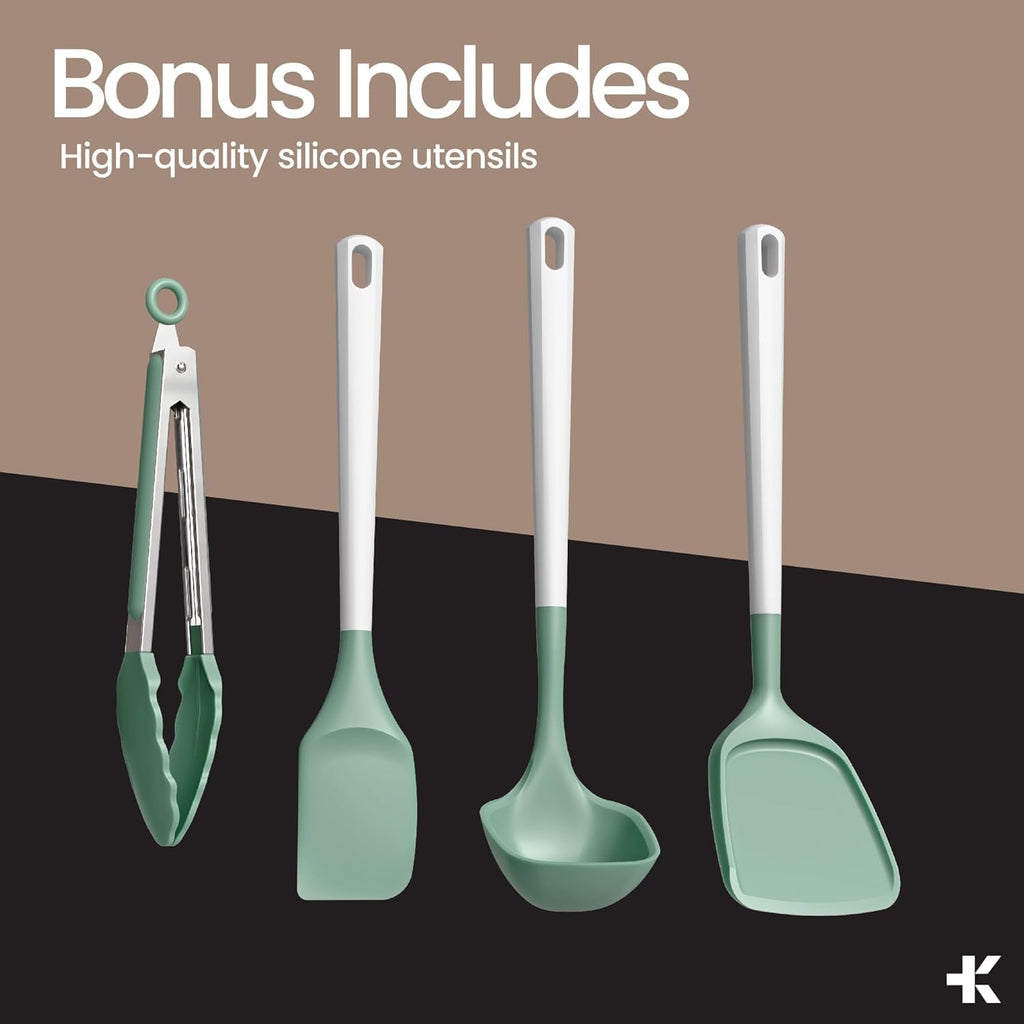 Bakken 12-Piece Ceramic Cookware Set, Nonstick Pots and Pans Set, Non-Toxic PTFE & PFAS-Free Cookware with Silicone