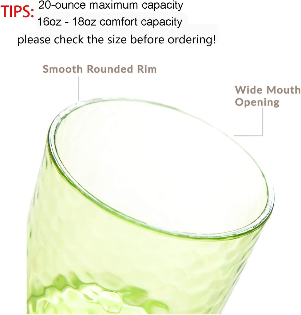 20-ounce Acrylic Glasses Plastic Tumbler, set of 6 Multicolor - Hammered Style, Dishwasher Safe, BPA Free