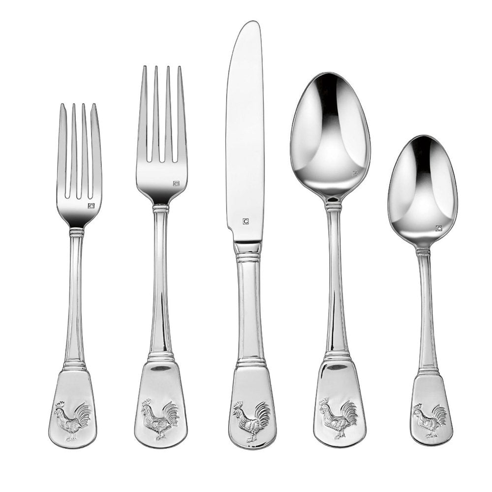 40-Piece Stainless Steel Flatware Set - French Rooster Pattern, Heavy-Gauge Handcrafted Silverware