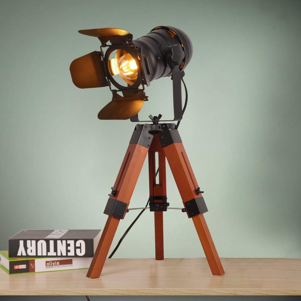 Vintage Adjustable Wood Tripod Floor Lamp, Camera Small
