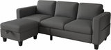 Sectional Couches for Living Room - Convertible L-Shaped Couch, Grey 3 Seater Modern Linen Sofa