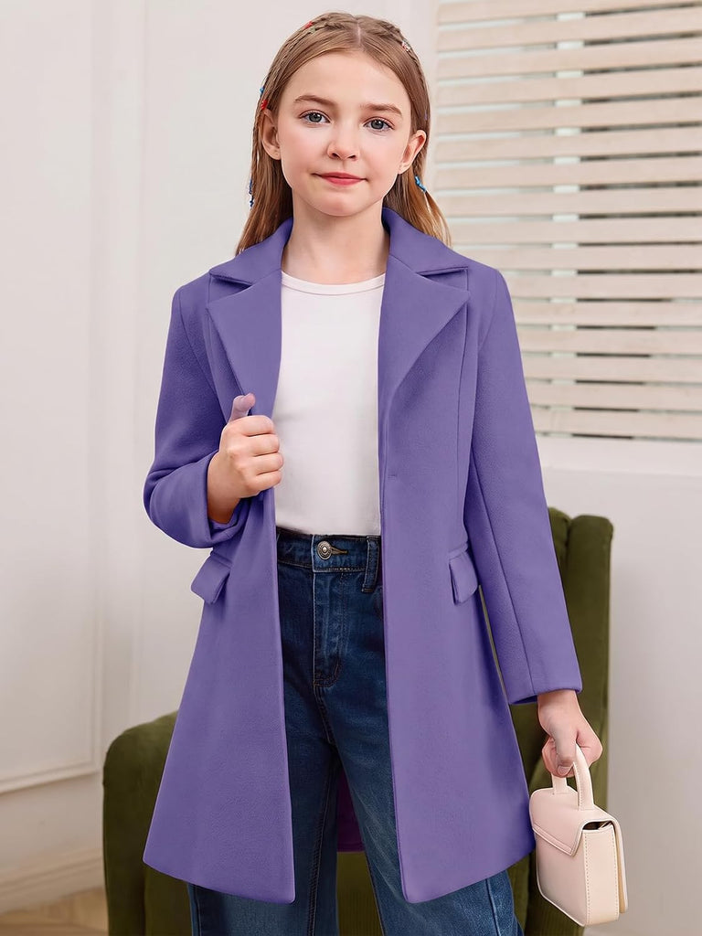 Girls Dress Coat Single-Button Lapel Long Jacket