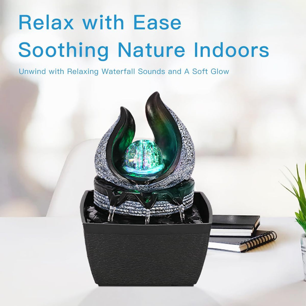 Tabletop Water Fountains Indoor, 3 Gears Desktop Fountain with Led Rolling Ball, Table Top Small Water Feature