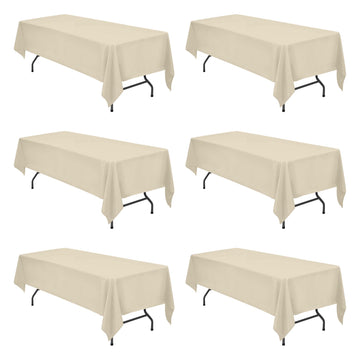 6 Pack Beige Tablecloths 60x126 Inch for 8ft Rectangle Tables