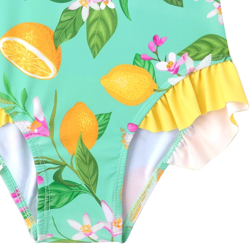 Baby Toddler Girl Long Sleeve Ruffle Swimsuit One Piece Zipper Rash Guard Bathing Suit with UPF 50+ Sun Protection