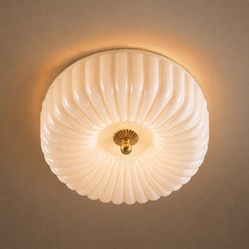Gold Flush Mount Ceiling Light - 12′′ Dimmable LED Milk Glass Light Fixture