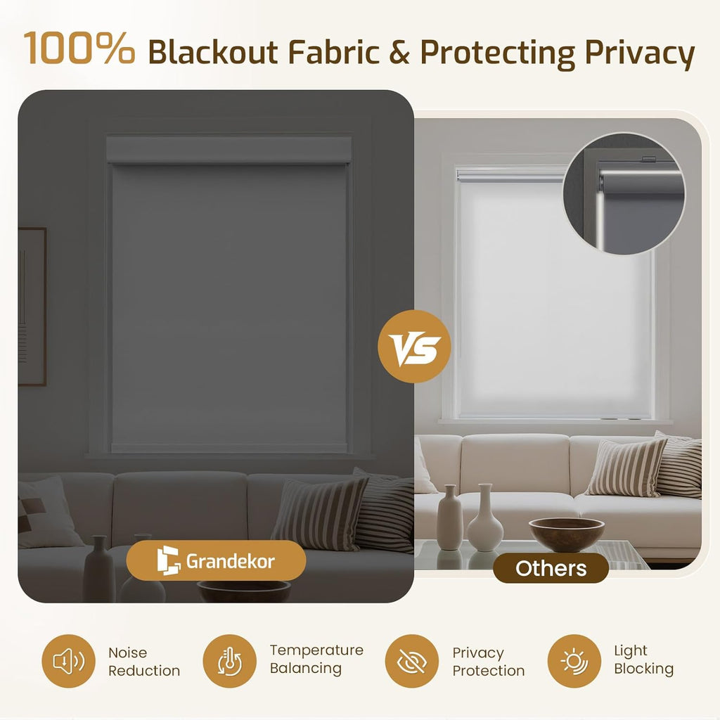 No Drill Blackout Roller Shades | Textured-White 24.5Wx64H